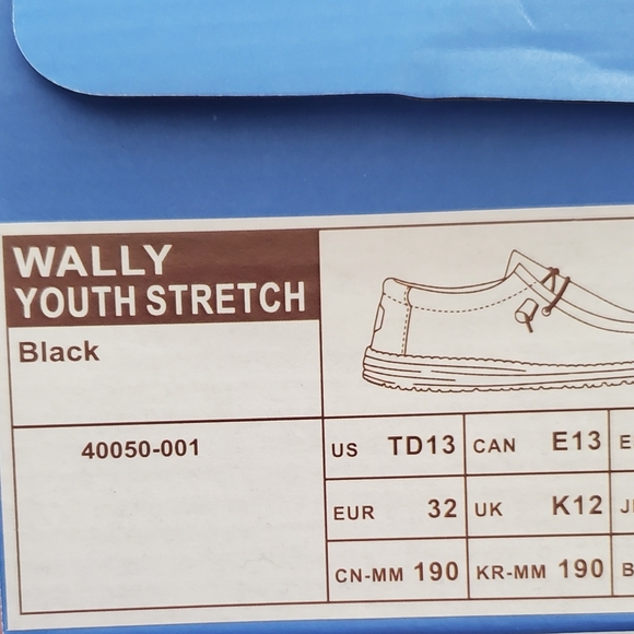 Hey Dude Wally Youth Stretch black/grey/white boys size 13 - Excellent used cond - Picture 9 of 9